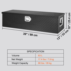 VEVOR toolbox next to ruler showing 39-inch scale for accurate size comparison