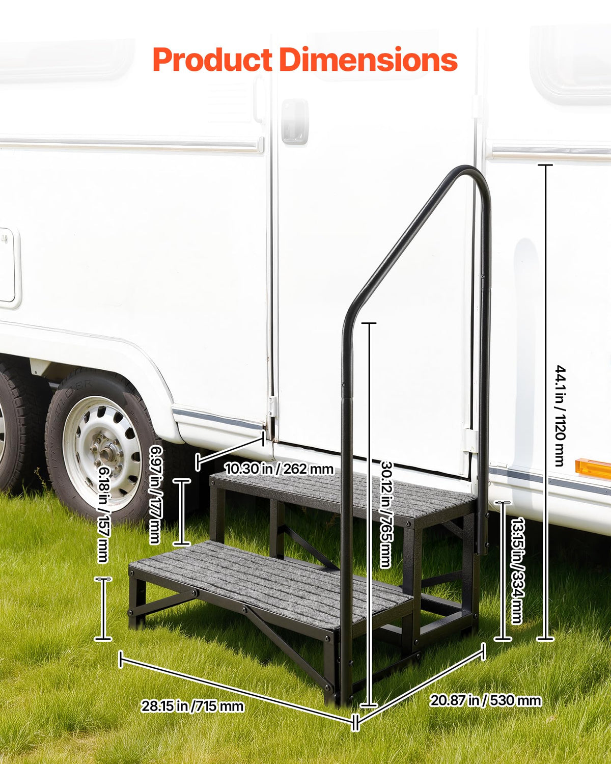 VEVOR handrail detail highlighting interchangeable left-right mount for added support