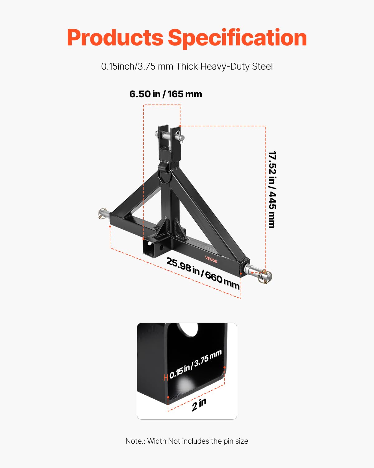VEVOR wall thickness cross-section showing robust steel strength