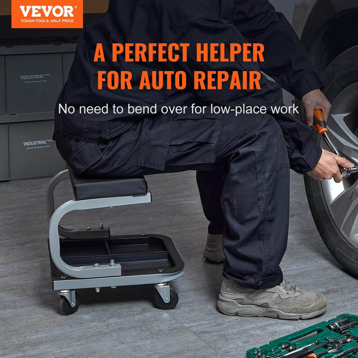 VEVOR close-up of PU seat texture highlighting waterproof, easy-clean surface