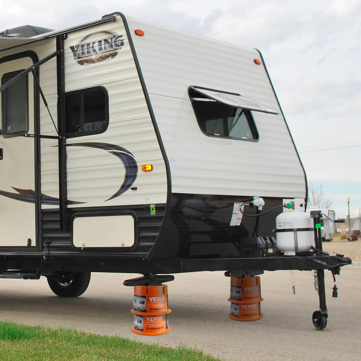 VEVOR blocks stored in RV compartment illustrating compact, convenient storage