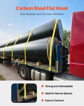 VEVOR strap securing cargo on a flatbed showing strong load hold