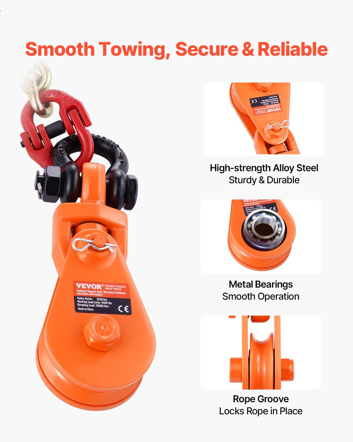 VEVOR swivel shackle rotated to show 180-degree movement for flexible rigging benefit