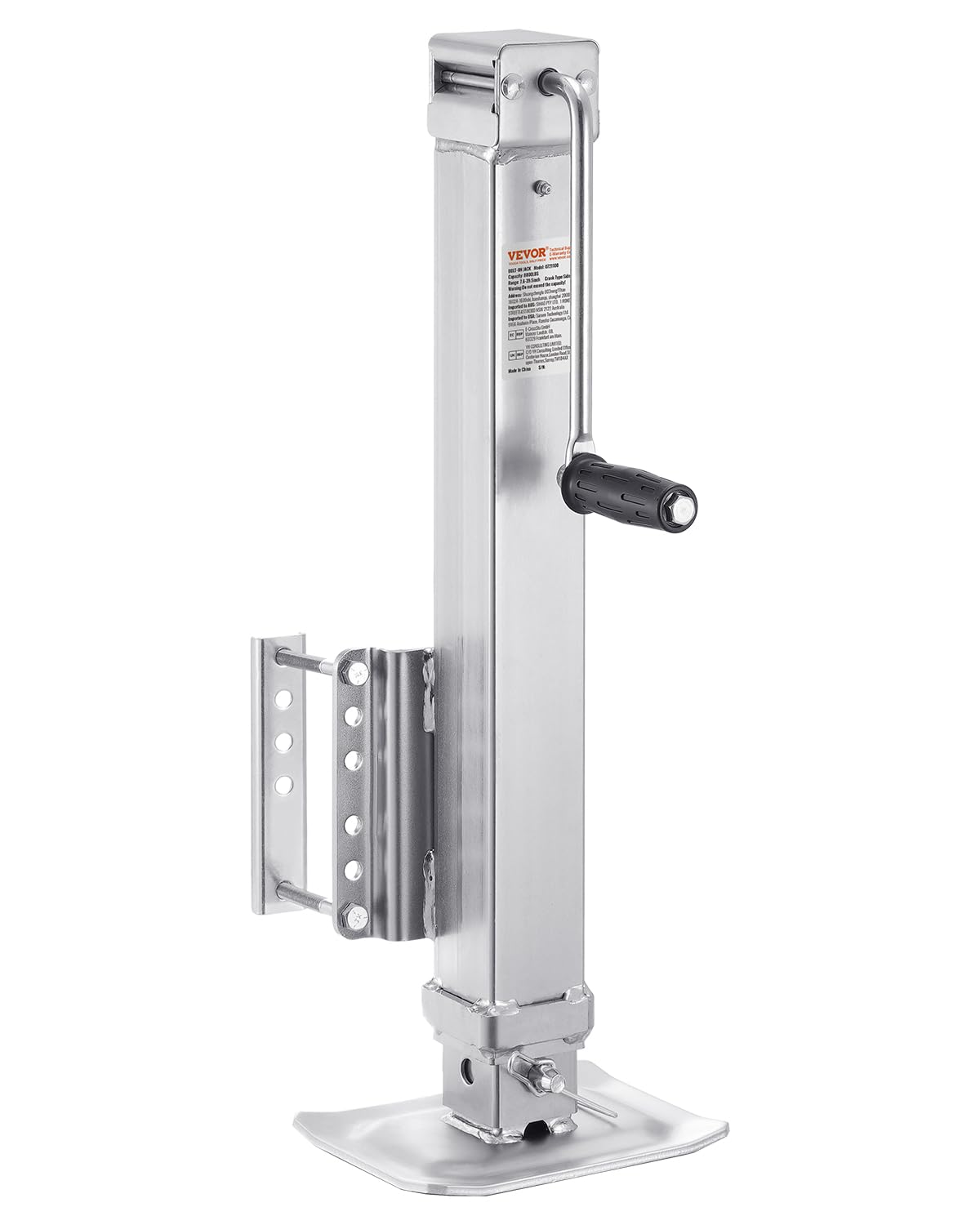 VEVOR front view of swivel trailer jack showing sturdy beam and latch benefit: clear visual of mounting points