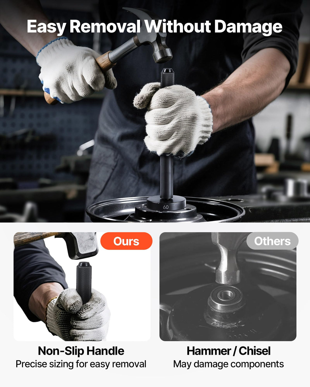 VEVOR threaded assembly detail with screw-lock delivering centered, safe strikes