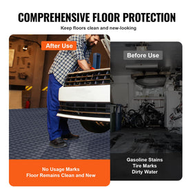 VEVOR tiles installed under a car illustrating heavy-load support benefit