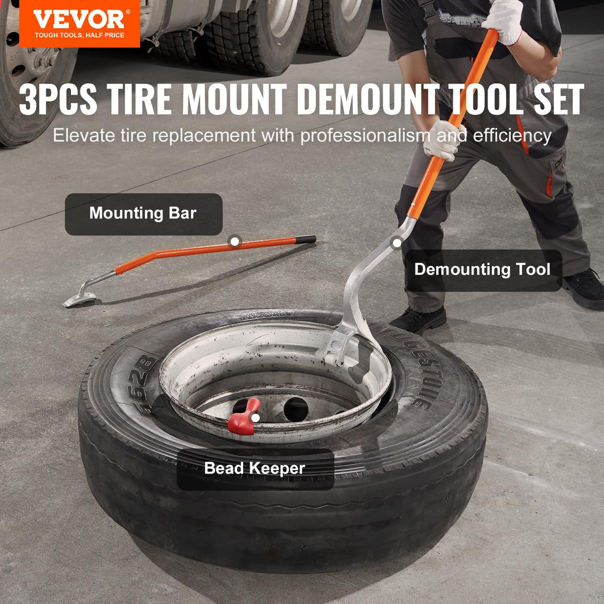 VEVOR close-up of bead holder showing secure grip and rim protection benefit