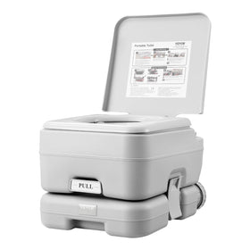 VEVOR toilet size comparison with backpack illustrating compact travel fit