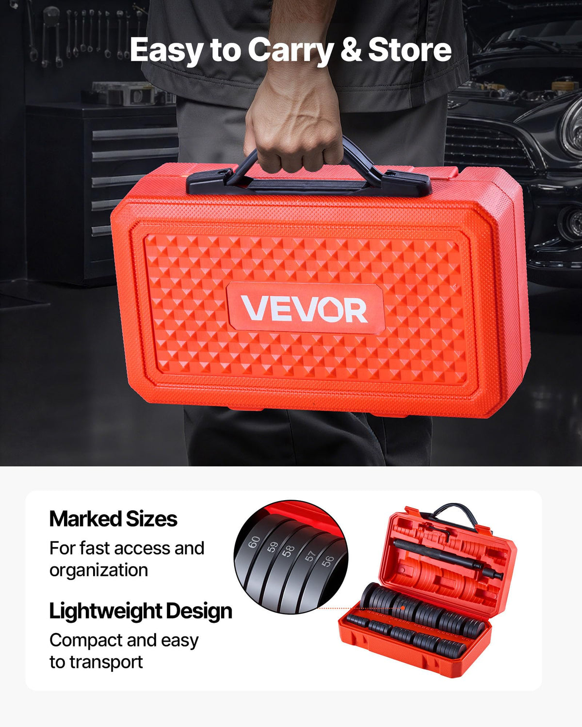 VEVOR molded toolbox interior with size markings for fast organized access