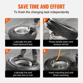 VEVOR tools in use on a truck wheel for faster tire changes
