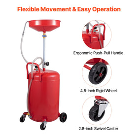 VEVOR top funnel and drain valve showing splash-proof containment benefit