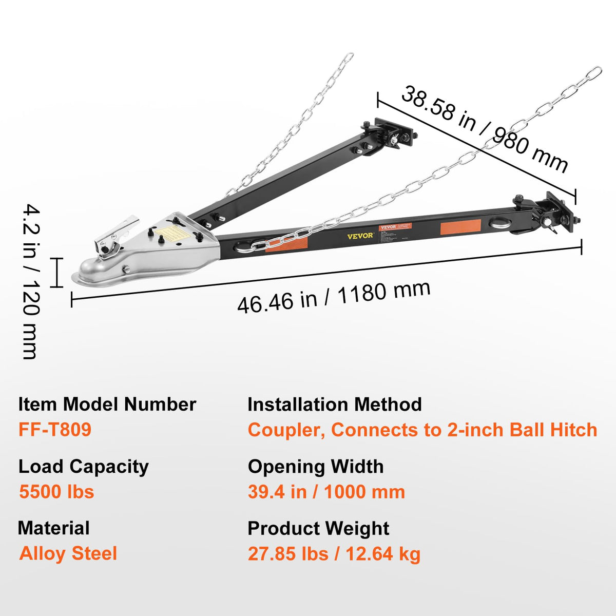 VEVOR tow bar mounted on truck bumper enabling ready-to-tow convenience