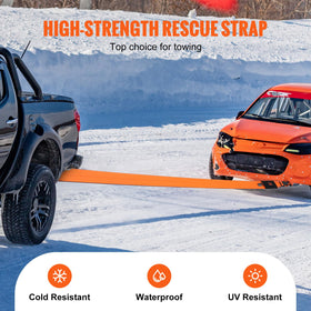 VEVOR tow strap pulling a stuck SUV demonstrating strong recovery capability