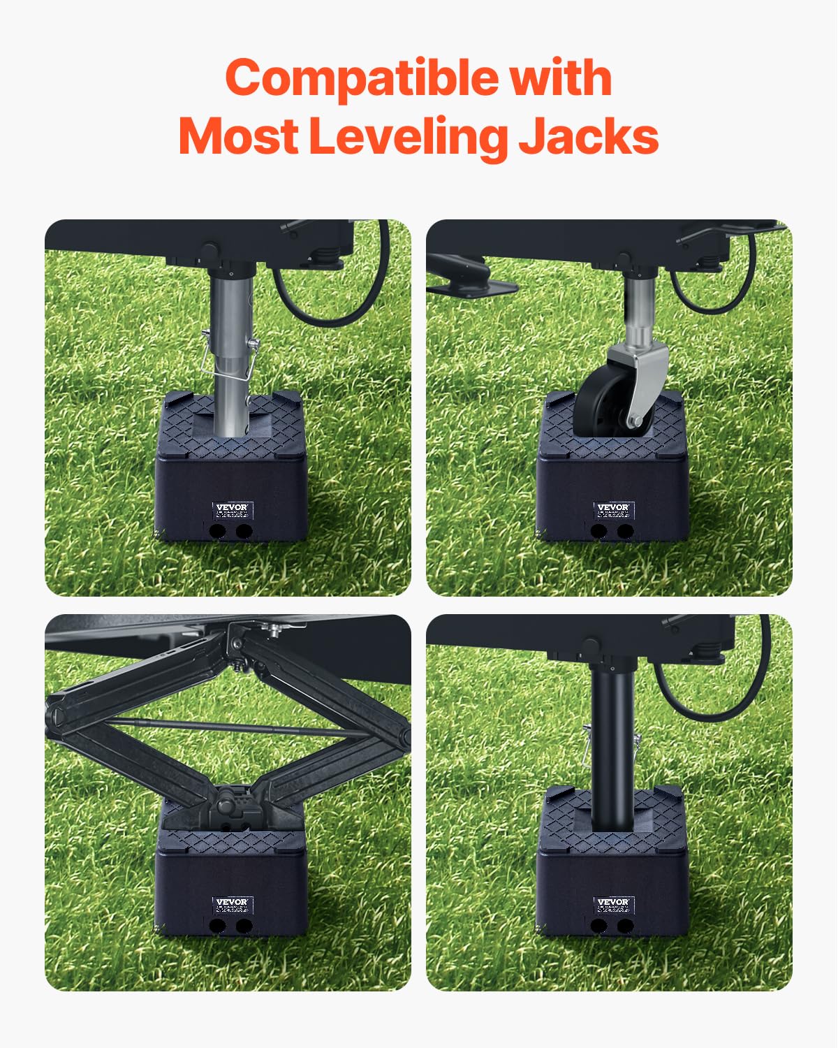 VEVOR trailer jack block under jack demonstrating firm load support