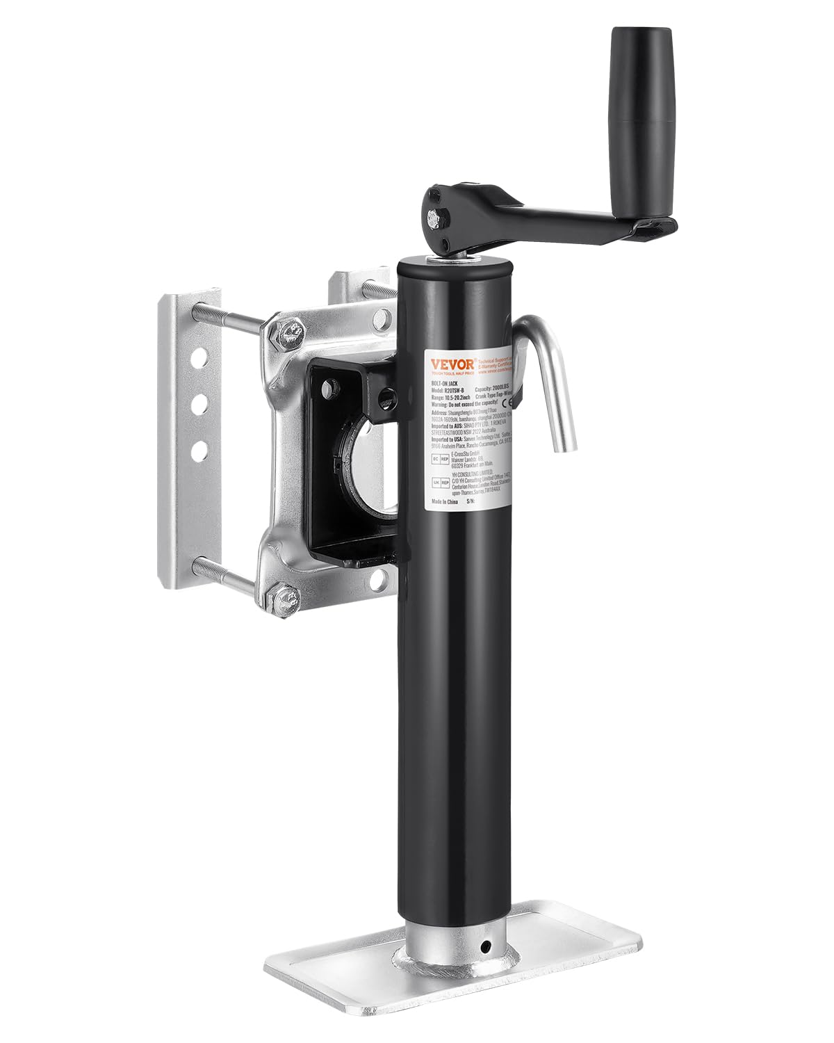 VEVOR front view of trailer jack showing robust build and easy mounting benefit