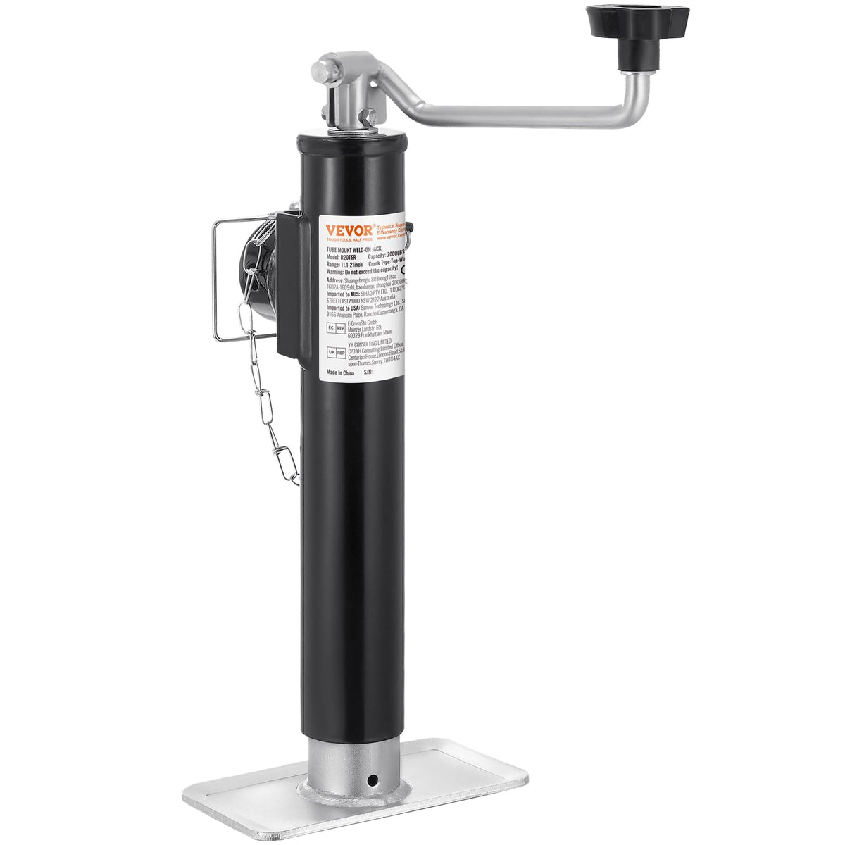 VEVOR front view of trailer jack showing compact profile and strong support