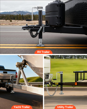 VEVOR jack mounted on trailer demonstrating easy one-person installation