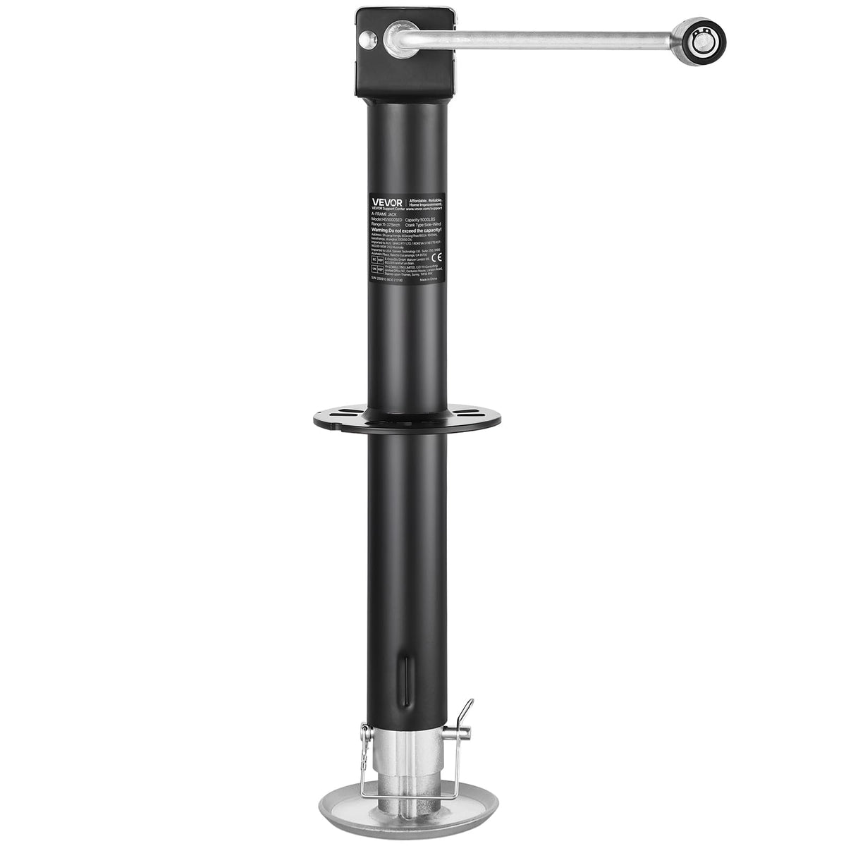 VEVOR jack next to measuring tape showing compact size and travel benefit