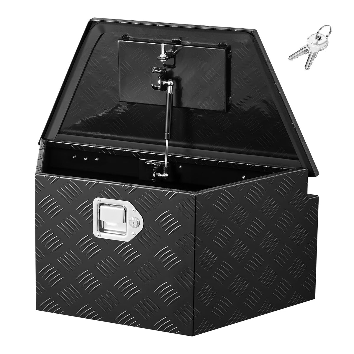 VEVOR front view of trailer tongue box showing sleek black finish and lock for secure storage