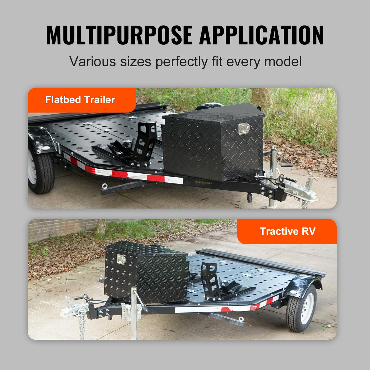 VEVOR mounted on trailer tongue demonstrating stable fit and space-saving advantage