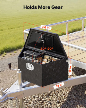 VEVOR trailer tongue box open lid showing gas strut for easy and safe access to tools