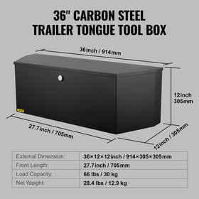 VEVOR scale comparison with tools illustrating 36x12x12 capacity