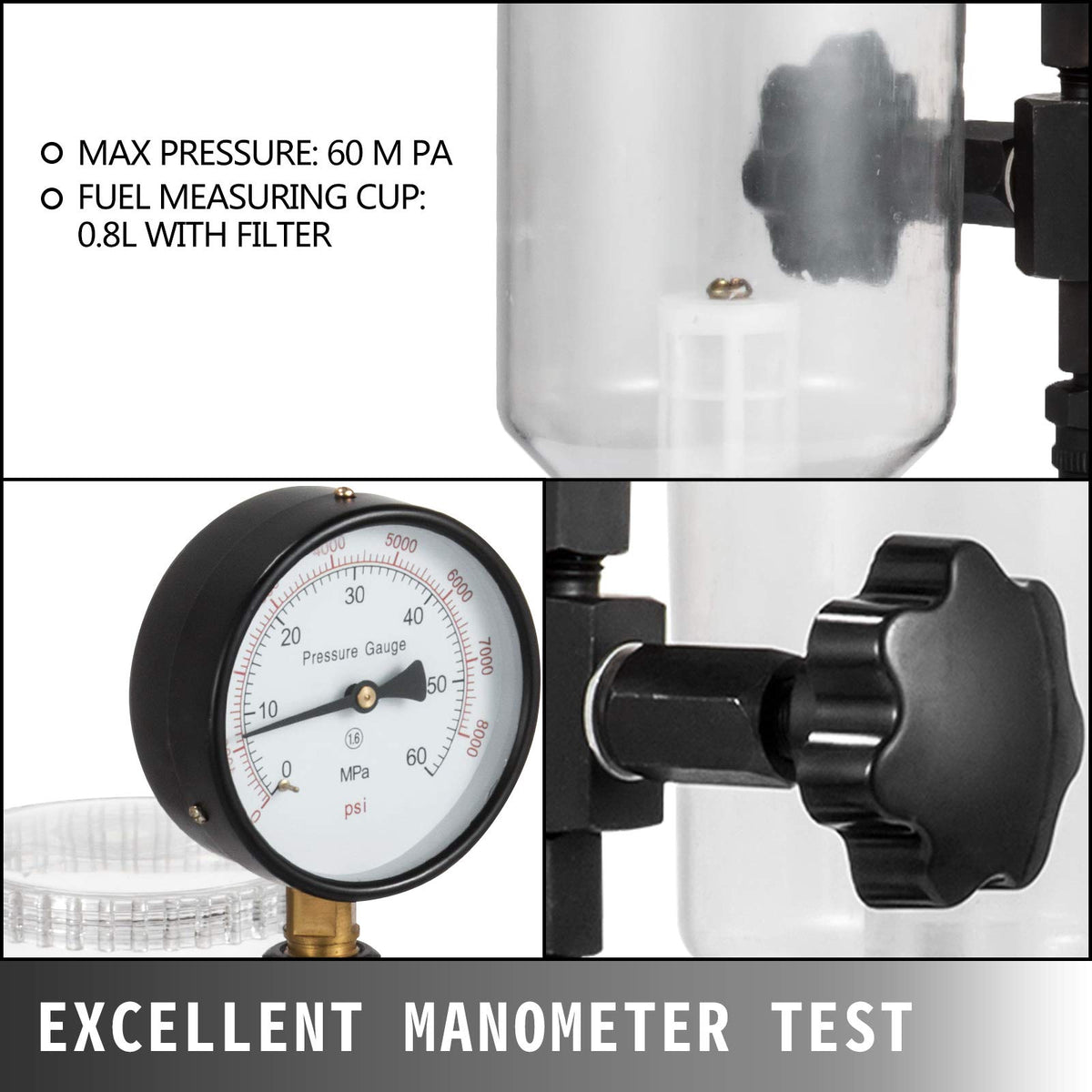 VEVOR transparent 0.8L fuel cup with Bosch 5-micron filter for clear spray inspection