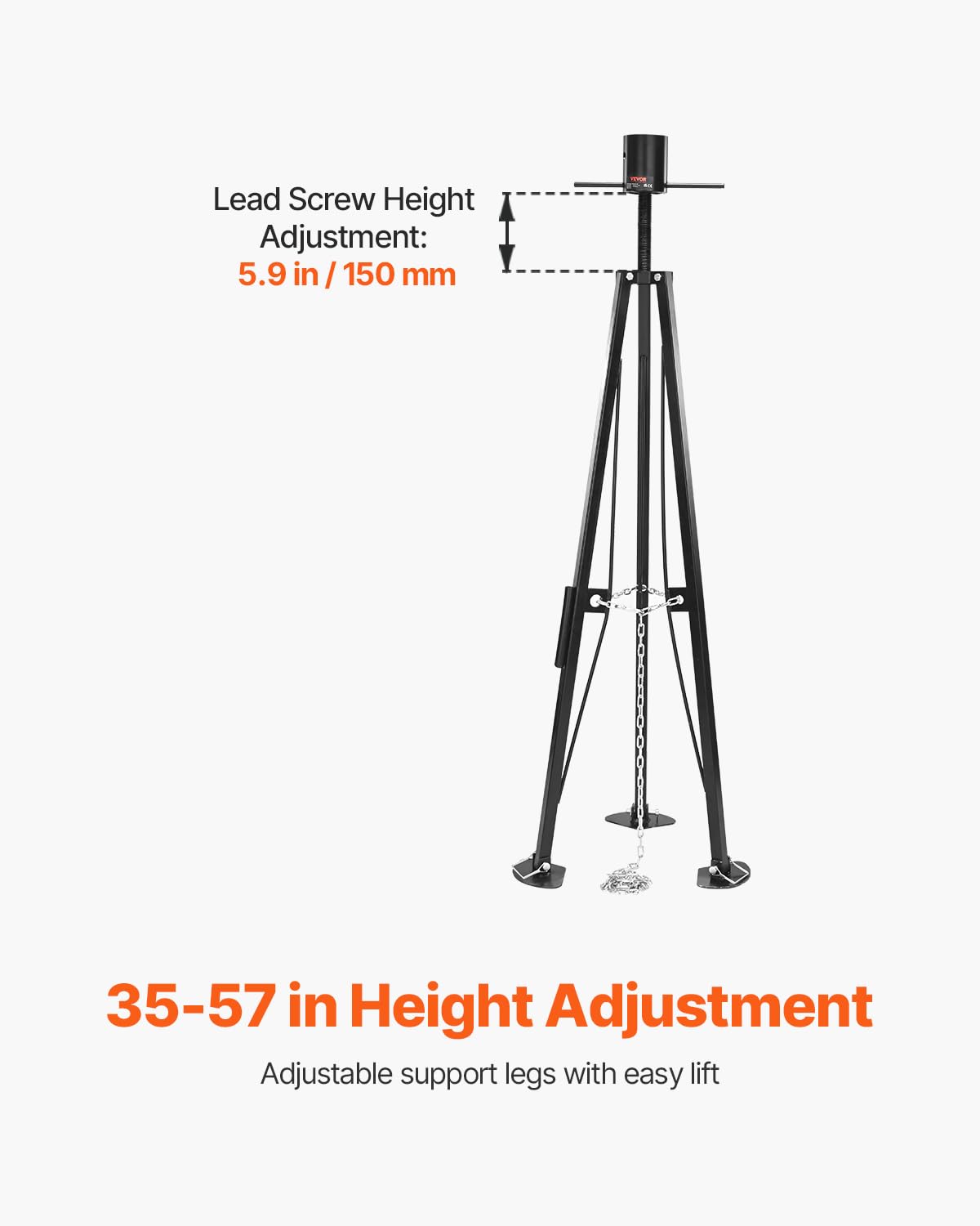 VEVOR close-up of thick square-tube leg demonstrating durable construction and minimal flex