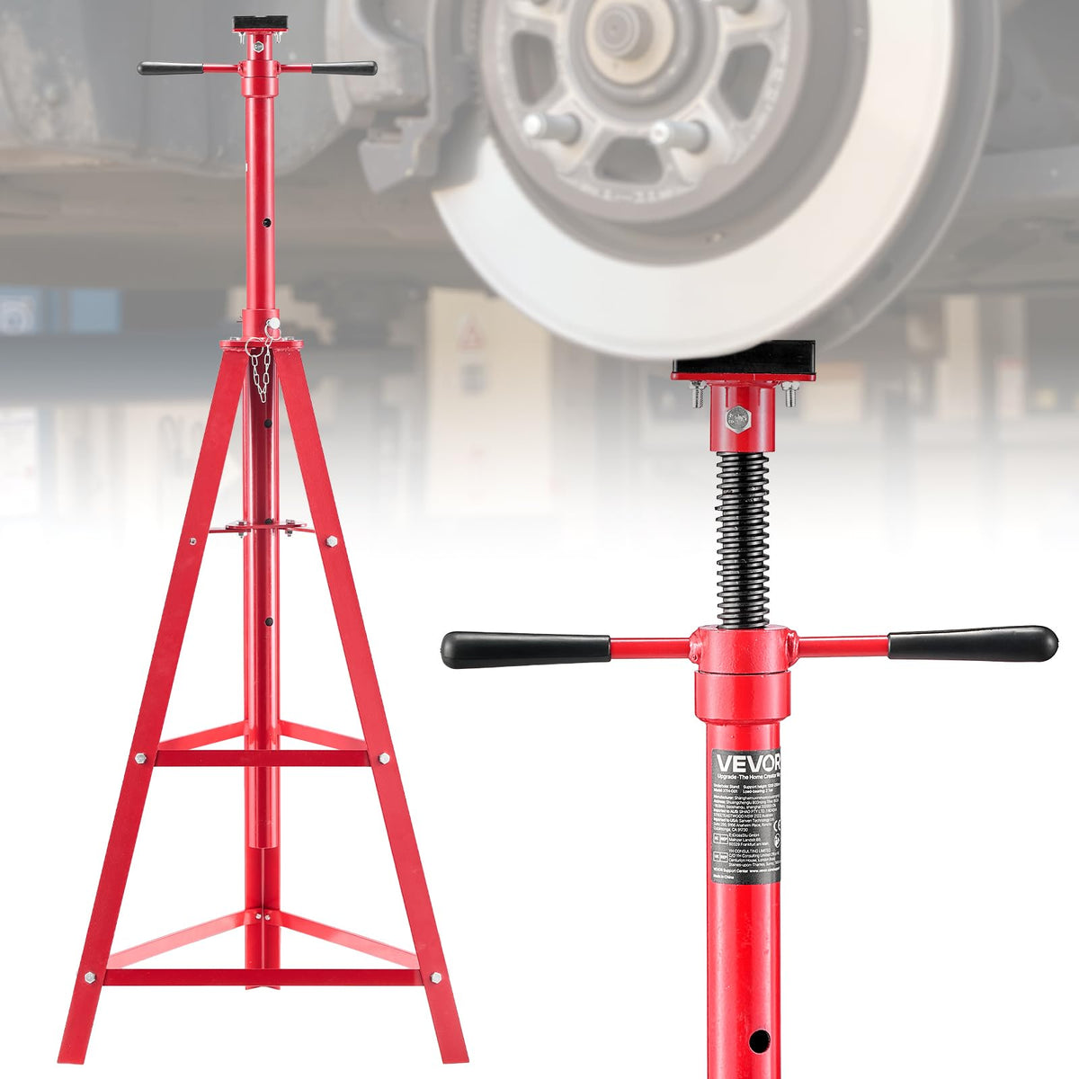 VEVOR front view of tripod stand showing sturdy triangular base and stability benefit