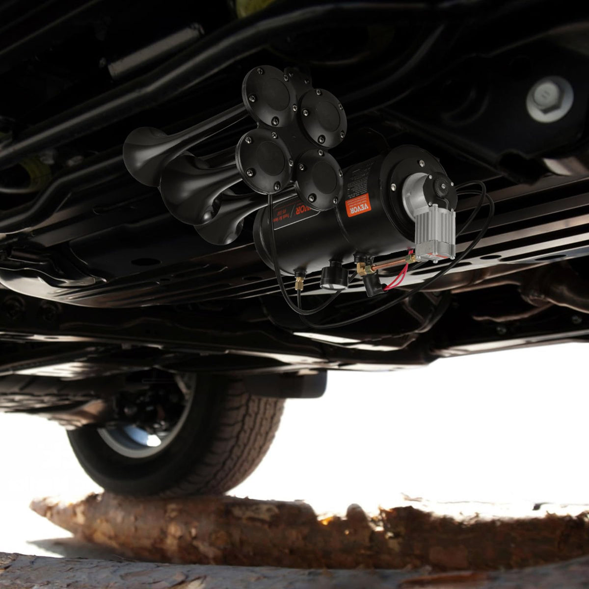 VEVOR horn installed on pickup truck illustrating clear long-range signaling
