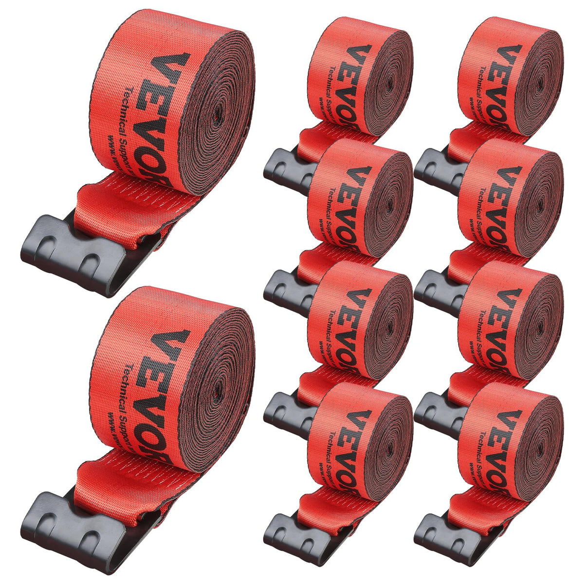 VEVOR front-packaging of 10 red 4x30 straps showing quantity and specification benefits