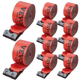 VEVOR front-packaging of 10 red 4x30 straps showing quantity and specification benefits