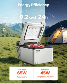 VEVOR USB port charging a phone from fridge, keeps devices powered while traveling
