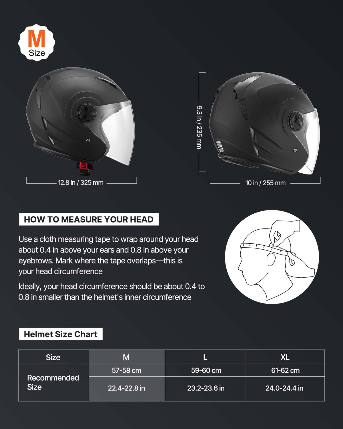 VEVOR clear visor close-up showing wide view and debris protection for safer riding