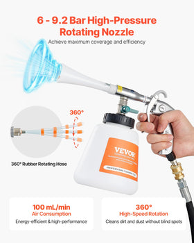 VEVOR close-up of vortex nozzle showing rotating airflow for deeper cleaning