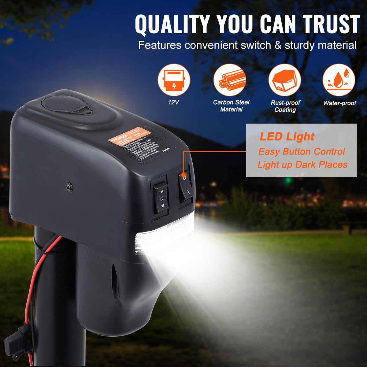 VEVOR waterproof cover detail protecting motor from rain and UV for extended life