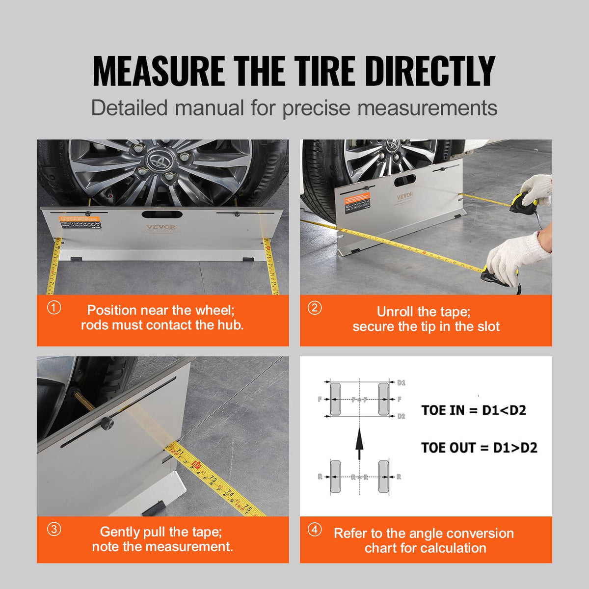 VEVOR triangular non-slip base showing stability for consistent toe measurements