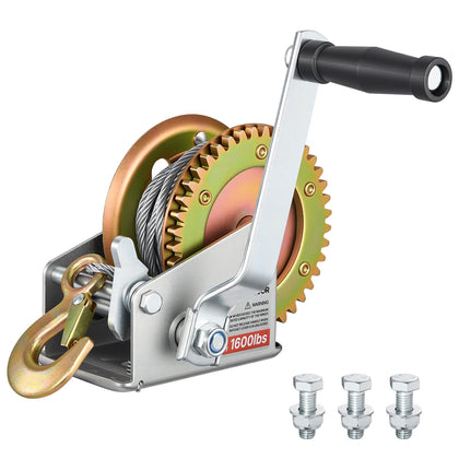 VEVOR winch front view showing compact base and mounting holes for secure fit
