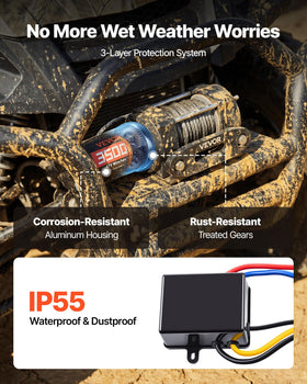 VEVOR winch installed on ATV illustrating ready-to-use recovery capability