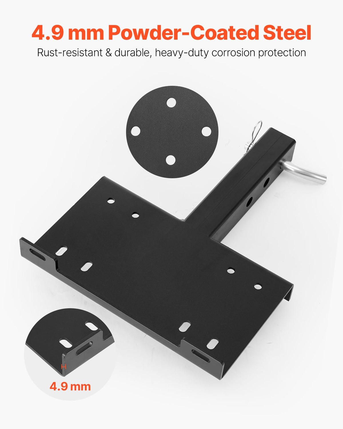 VEVOR winch mount side profile displaying 50.8 mm receiver fit for stability