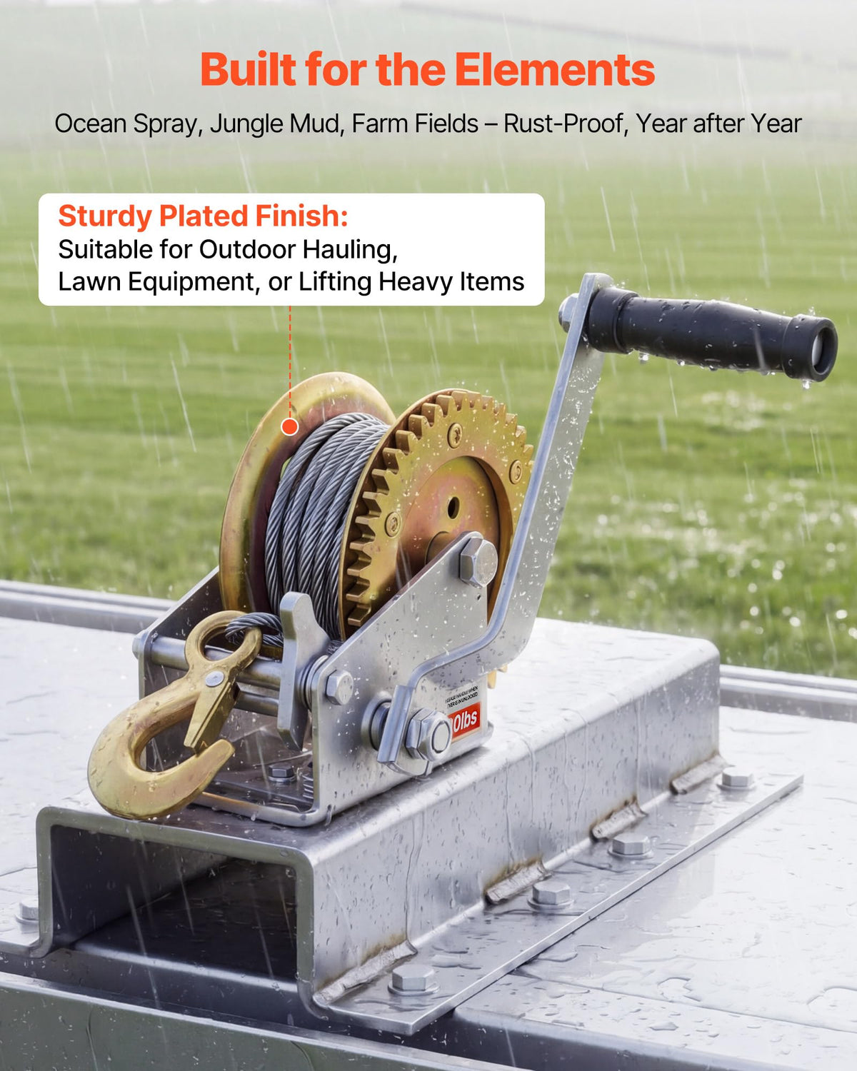 VEVOR winch mounted on a trailer demonstrating easy installation and towing readiness