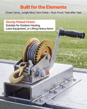 VEVOR winch mounted on a trailer demonstrating easy installation and towing readiness