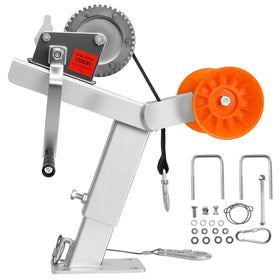 VEVOR winch stand front view showing complete winch assembly and benefits