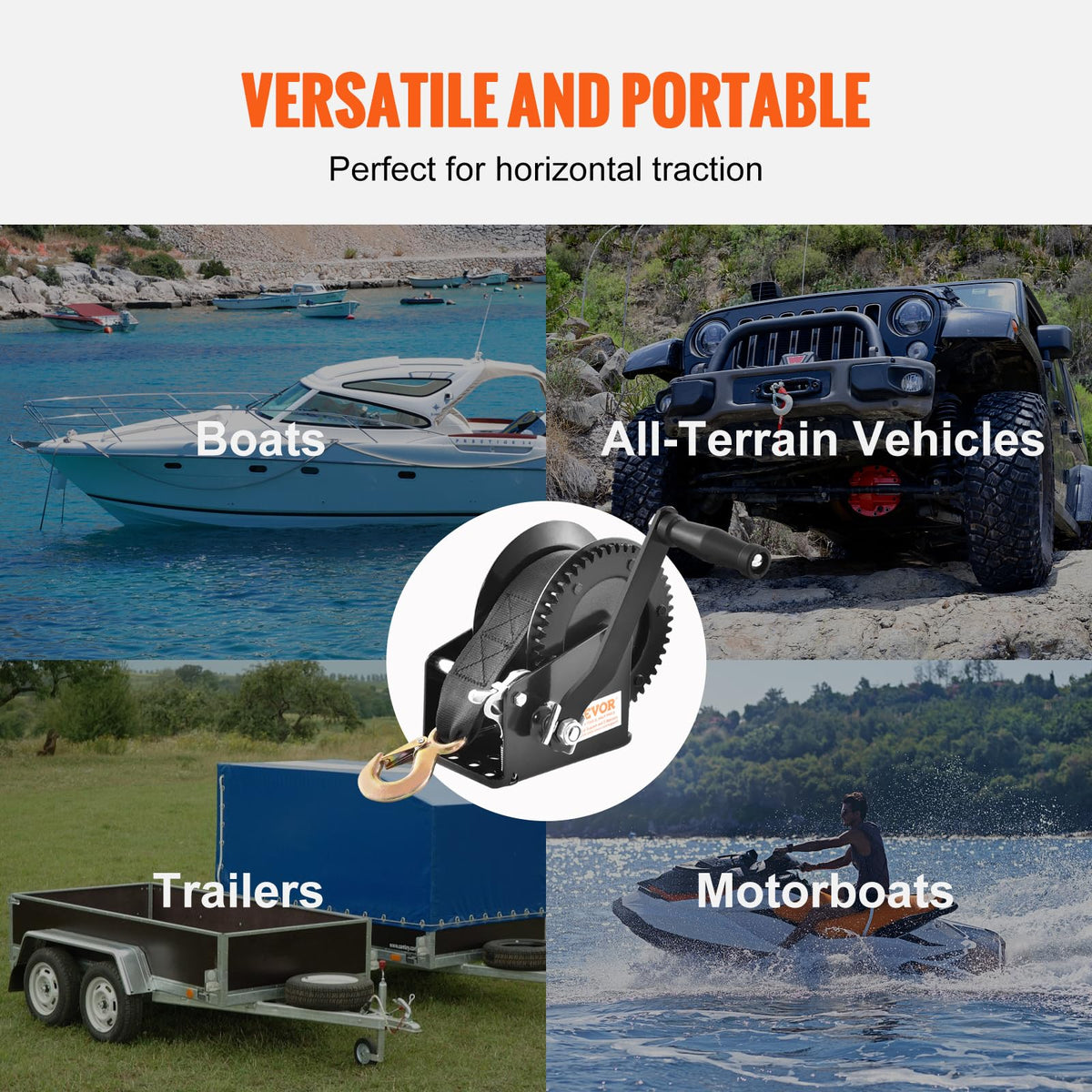 VEVOR winch pulling boat onto trailer demonstrating reliable loading benefit
