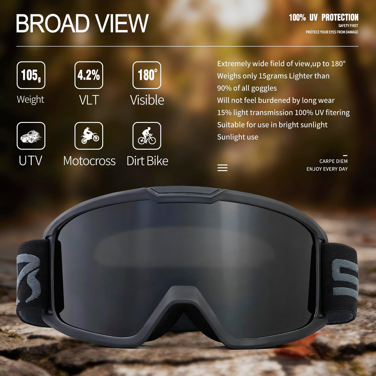 VEWOE goggles worn over glasses showing OTG comfort and clear vision