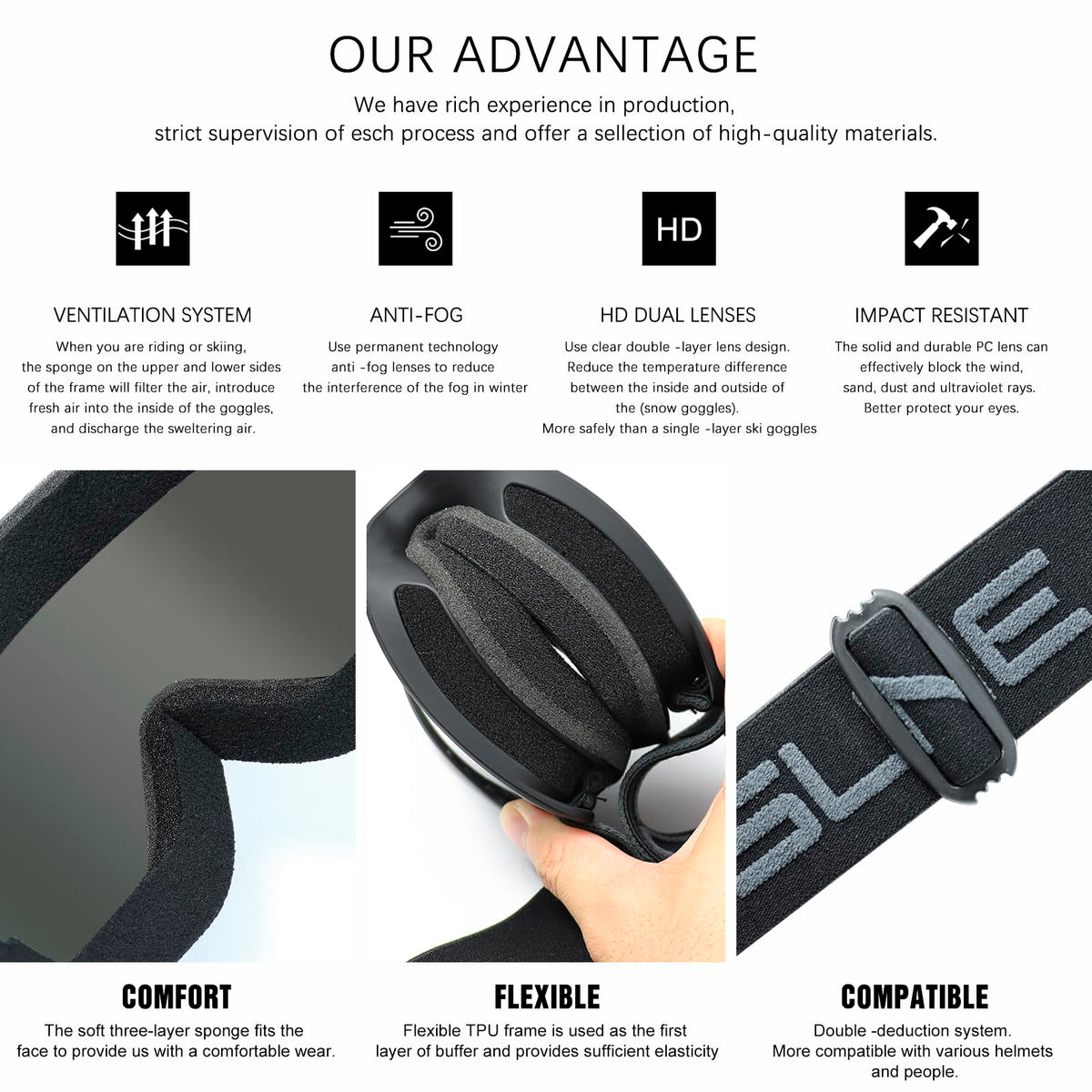 VEWOE goggles beside helmet showing compact size and compatibility