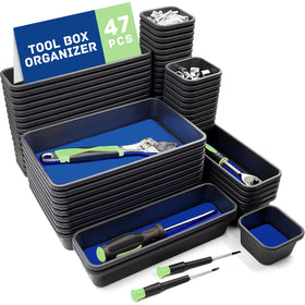 Vexercisehoop front packaging showing 47-piece tray kit and easy storage benefit