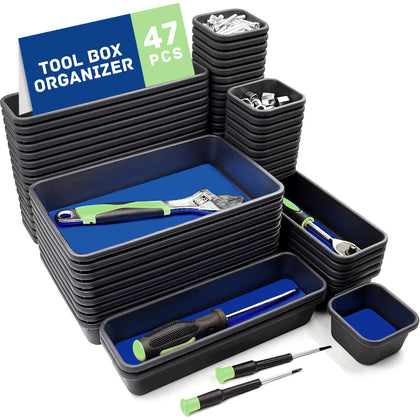 Vexercisehoop front packaging showing 47-piece tray kit and easy storage benefit