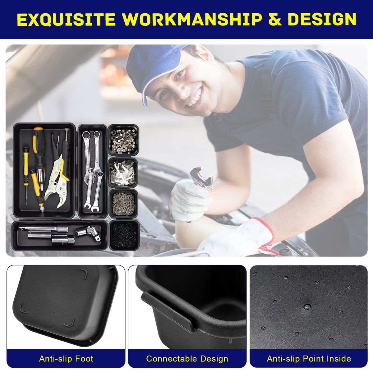 Vexercisehoop lifestyle workbench setup with trays organized, improving workshop workflow and access