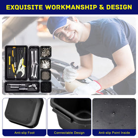 Vexercisehoop lifestyle workbench setup with trays organized, improving workshop workflow and access